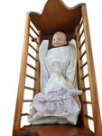 Wooden Cradle + baby doll, Clothes and Blanket