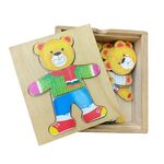 Bear dress up 18 piece wooden puzzle in a box