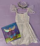 Silver fairy dress and tiara + book The Fairies' Tale