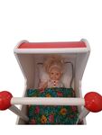 Red and White Wooden Pram + Doll