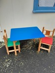 819: Big wooden table and chairs for two