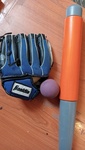Plastic Bat, Ball and softball mitt