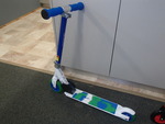 blue and white scooter