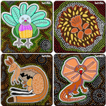 Aboriginal Art - four Australian fauna puzzles with various number of raised pieces