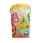 Nine colours and shapes puzzles with various number of pieces