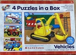 Four vehicles puzzles with various number of pieces