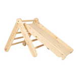 Wooden climbing frame with slide/climbing wall