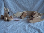 Wooden animals to pull and rock
