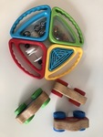 Set of 4 Percussion Instruments and 3 Wooden Cars