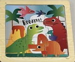 Wooden Jigsaw Puzzle Dinosaurs Theme For Toddlers & Preschool Kids, 9 Wood Pieces