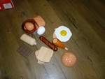 Wooden food – sausages and eggs
