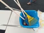 BLUE WHEEL BARROW AND SAND TOOLS