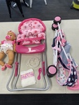 DOLLS PLAYSET (HIGHCHAIR & STROLLER)