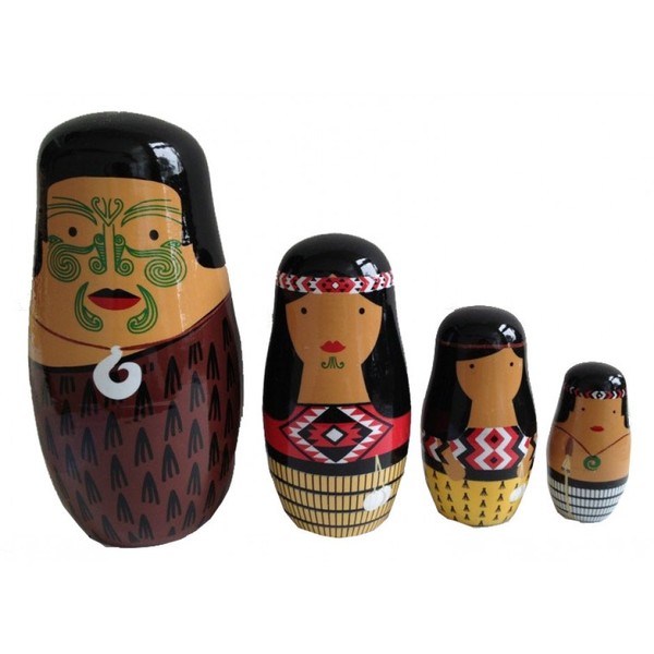 9032: Wooden Maori Whanau Nesting Dolls