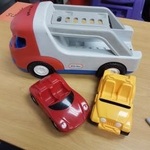 Red Car Carrier and two cars