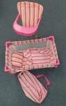 Dolls Pink Stripped High Chair and Port-a-Cot