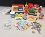 Wooden Cash Register & Grocery Items 