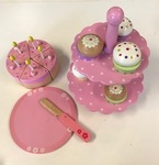 Wooden Cake and Cup Cakes with Stand