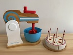 Wooden Mixer and Birthday Cake 