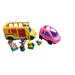 LITTLE PEOPLE SCHOOL BUS AND PINK CAR
