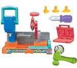 Play-Doh stamp and saw bench