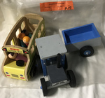 Wooden School Bus With People & Wooden Tractor 
