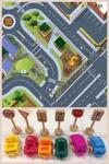 Vehicles, road signs and playmat