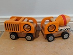 Wooden dump truck and cement mixer