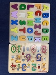 Wooden number and letter puzzles