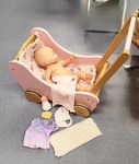 Pink Wooden Pram and doll 