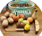 60214: Wooden basket and cutting fruit and vegetables 