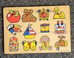GRM-PZ017: Wooden tray puzzle - Apple, Bear, Clock, Duck