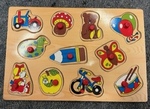 Wooden tray puzzle - Tractor, Mushroom, Bear, Balloons