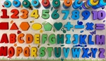 Wooden 3D numbers, counting and letters