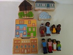 Wooden Block House & People Set No.1