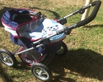4 wheeler blue bassinet pram
